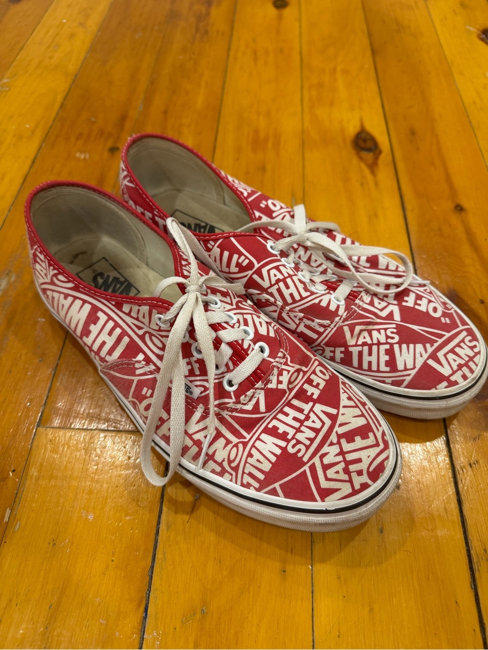 Vans Red and White 'Off The Wall' Logo Low-Top Sneakers